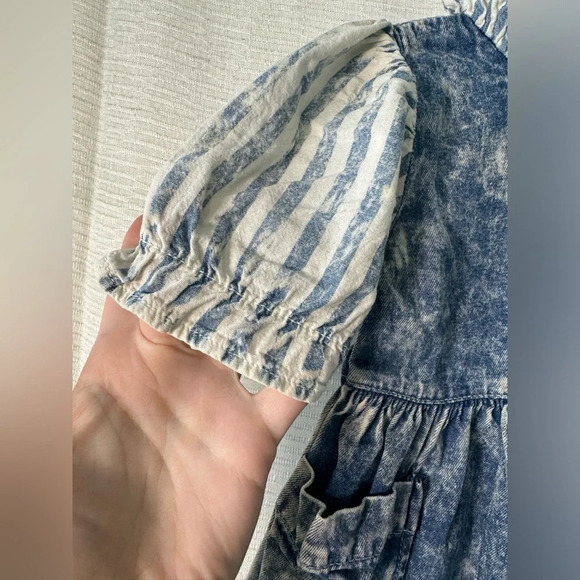 Vintage OshKosh Acid Washed Denim Ruffle Striped Dress USA 12 Months - Picture 4 of 10
